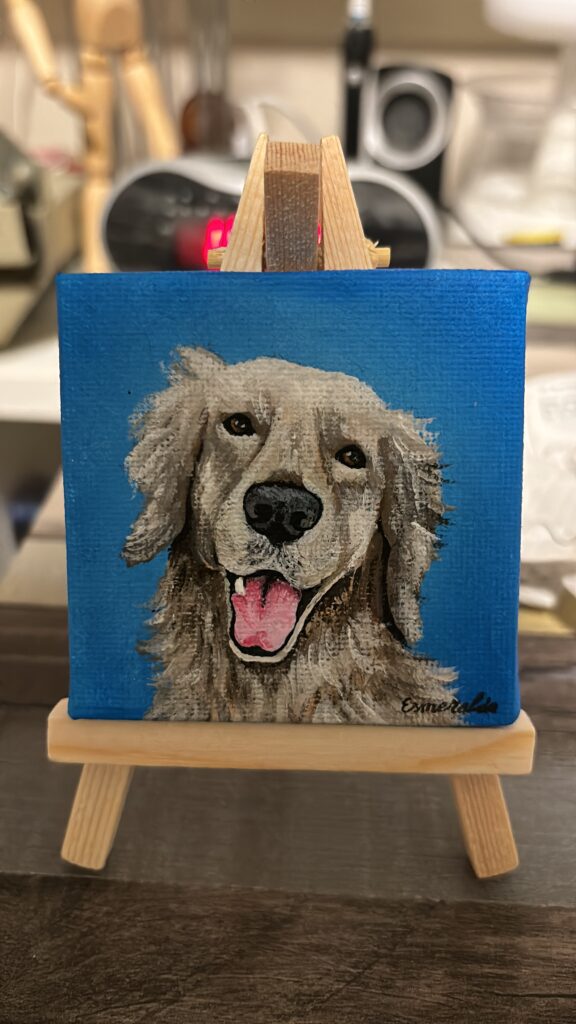 Dit is een klein schilderij van een Golden Retriever. Leuk voor de oefening. 