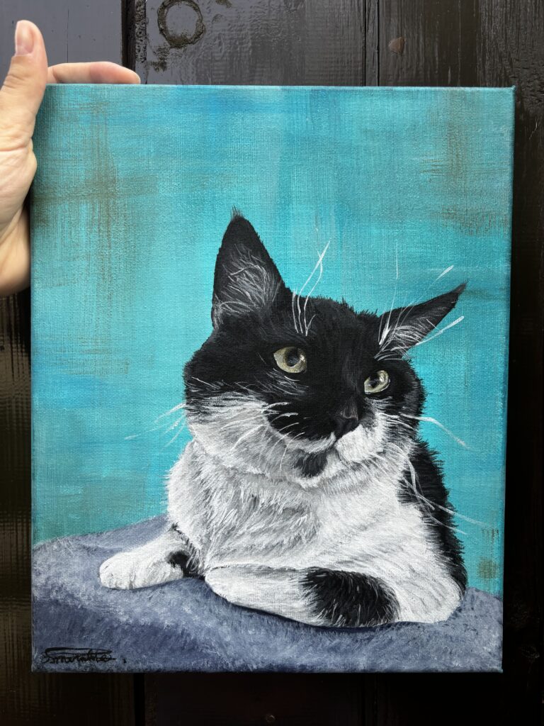 Dit schilderij is van Poxy, mijn eerste dierportret ooit. Een erg leuk eerste project. 